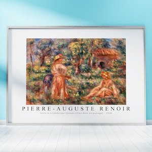 Pierre Auguste Renoir Print Download digitaal bestand, Pierre Auguste Renoir - Meisjes in een landschap 1918 Wall Art, FrameTV Art Download