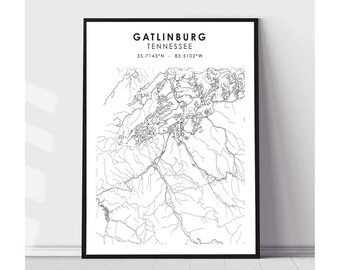 Gatlinburg Map Print | Gatlinburg Tennessee Map Print | Gatlinburg Tennessee Map Decor Canvas Print