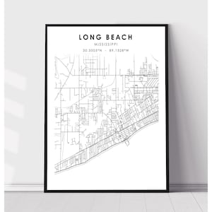 Carte de Long Beach Imprimer | Long Beach Mississippi Carte Imprimer | Long Beach Mississippi Carte Décor Toile Imprimer
