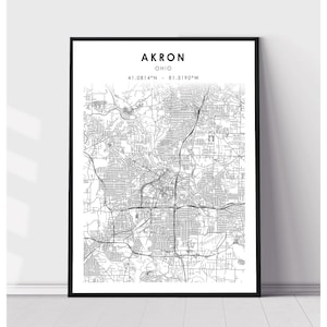 Akron City Map Print | Akron Ohio Map Print | Akron Ohio Map Decor Canvas Print