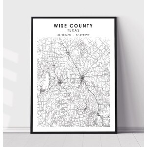 Wise County Map Print | Wise County Texas Map Print | Wise County Texas Map Decor Canvas Print