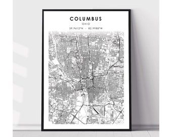 Columbus Map Print | Columbus Ohio Map Print | Columbus Ohio Map Decor Canvas Print