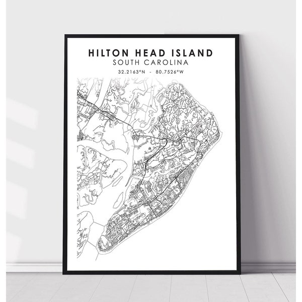 Hilton Head Island City Map Print / Hilton Head Island South Carolina Map Print / Hilton Head Island South Carolina Map Decor Canvas Print