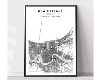 New Orleans Map Print | New Orleans Louisiana Map Print | New Orleans Louisiana Map Decor Canvas Print