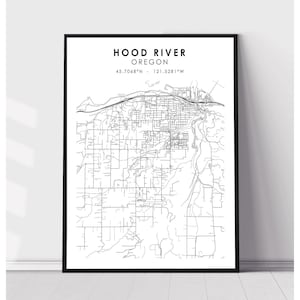 Hood River City Map Print | Hood River Oregon Map Print | Hood River Oregon Map Decor Canvas Print