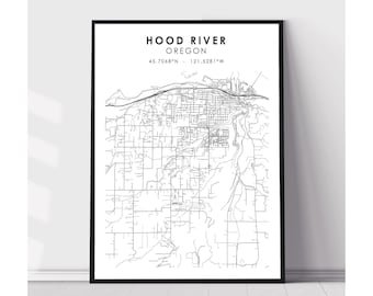 Hood River City Map Print | Hood River Oregon Map Print | Hood River Oregon Map Decor Canvas Print