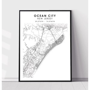 Ocean City Map Print | Ocean City New Jersey Map Print | Ocean City New Jersey Map Decor Canvas Print