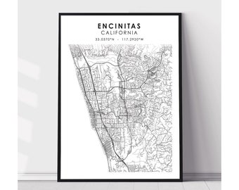 Encinitas Map Print | Encinitas California Map Print | Encinitas California Map Decor Canvas Print