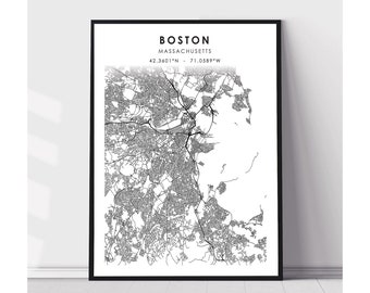 Boston City Map Print | Boston Massachusetts Map Print | Boston Massachusetts Map Decor Canvas Print