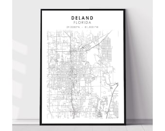 Deland Map Print | Deland Florida Map Print | Deland Florida Map Decor Canvas Print