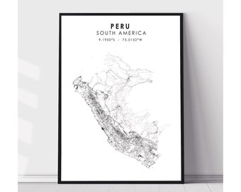 Peru Map Print | Peru Map Print | Peru Map Decor Canvas Print