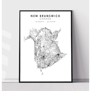New Brunswick Map Print | New Brunswick Canada Map Print | New Brunswick Canada Map Decor Canvas Print