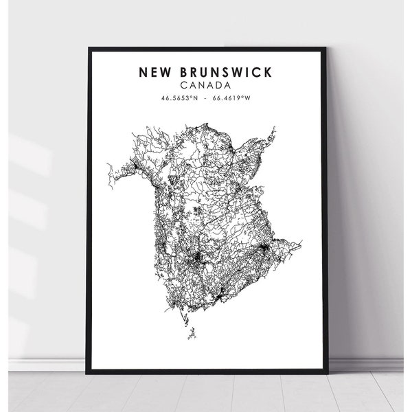 New Brunswick Map Print | New Brunswick Canada Map Print | New Brunswick Canada Map Decor Canvas Print