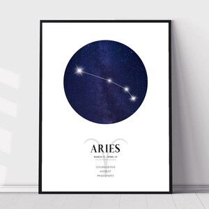 Aries Zodiac Print | Aries Horoscope Star Map | Aries Star Sign | Aries Astrology Sign Print | Aries Constellation Print image 2