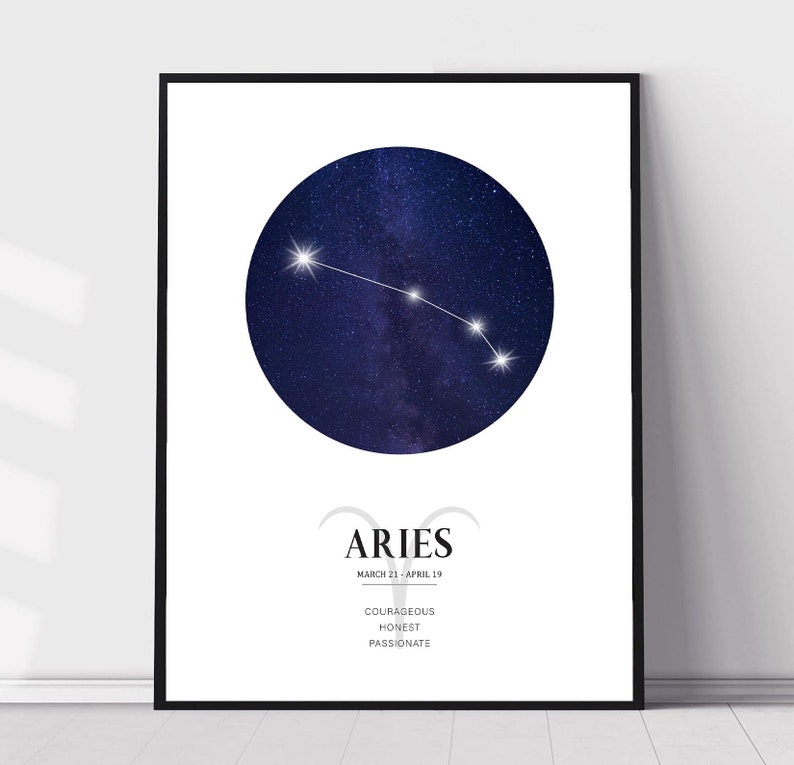 Aries Zodiac Print | Aries Horoscope Star Map | Aries Star Sign | Aries Astrology Sign Print | Aries Constellation Print image 2