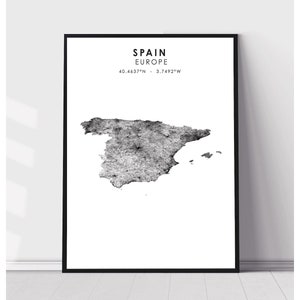 Spain Map Print | Spain Europe Map Print | Spain Map Decor Canvas Print
