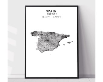 Spain Map Print | Spain Europe Map Print | Spain Map Decor Canvas Print