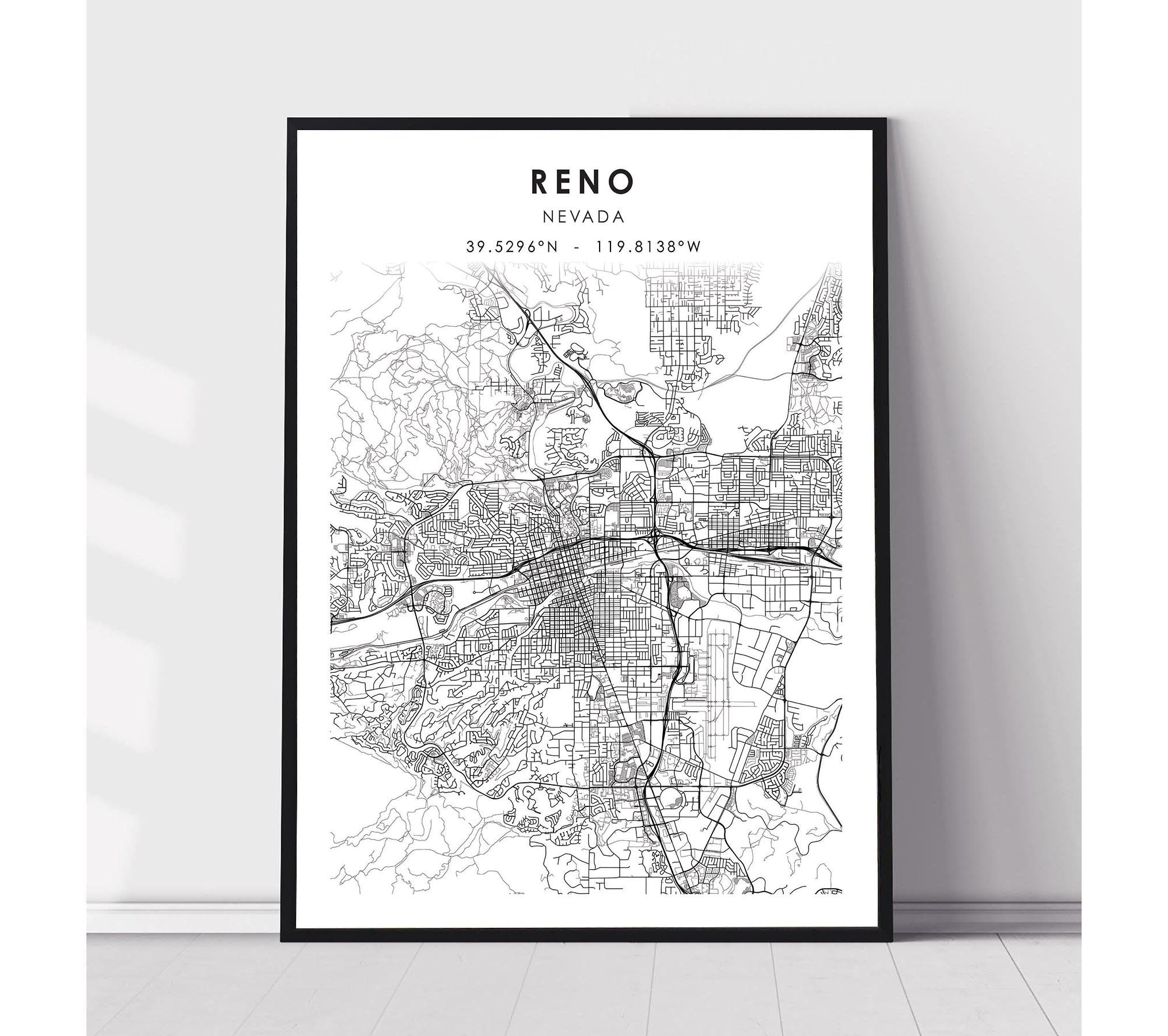 Reno Map Print | Reno Nevada Map Print | Reno Nevada Map Decor Canvas ...