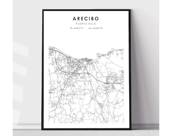 Arecibo City Map Print | Arecibo Puerto Rico Map Print | Arecibo Puerto Rico Map Decor Canvas Print