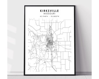Kirksville Map Print | Kirksville Missouri Map Print | Kirksville Missouri Map Decor Canvas Print