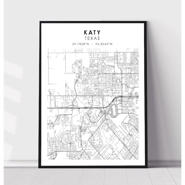 Katy Map Print | Katy Texas Map Print | Katy Texas Map Decor Canvas Print