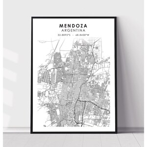 | d’impression de carte de Mendoza Mendoza Argentine Carte Imprimer | Mendoza Argentine Carte Décor Canvas Imprimer