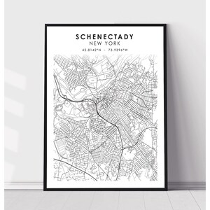 Carte de la ville de Schenectady Imprimer | Schenectady New York Carte Imprimer | Schenectady New York Carte Décor Canvas Imprimer