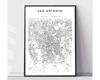 San Antonio Map Print | San Antonio Texas Map Print | San Antonio Texas Map Decor Canvas Print