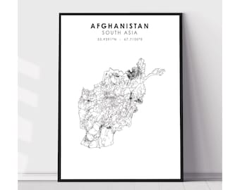 Afghanistan Map Print | Afghanistan Map Print | Afghanistan Map Decor Canvas Print