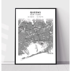 | d’impression de la carte du Queens Queens New York Carte Imprimer | Queens New York Carte Décor Canvas Print