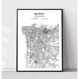 Beirut Map Print | Beirut Lebanon Map Print | Beirut Lebanon Map Decor Canvas Print