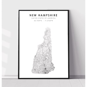 New Hampshire Map Print | New Hampshire Map Print | New Hampshire Map Decor Canvas Print