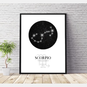 | d’impression du zodiaque Scorpion Carte des étoiles de l’horoscope du Scorpion | signe stellaire du Scorpion | Signe astrologique Scorpion Imprimer | Impression de la Constellation du Scorpion