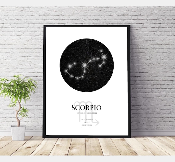 Scorpio Zodiac Print | Scorpio Horoscope Star Map | Scorpio Star Sign | Scorpio Astrology Sign Print  | Scorpio Constellation Print