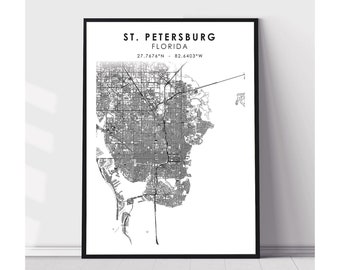 St. Petersburg City Map Print | St. Petersburg Florida Map Print | St. Petersburg Florida Map Decor Canvas Print