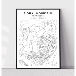 Carte de la ville de Signal Mountain Imprimer | Carte de Signal Mountain Tennessee Imprimer | Signal Mountain Tennessee Carte Décor Canvas Print