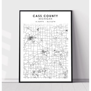 Cass County Map Print | Cass County Michigan Map Print | Cass County Michigan Map Decor Canvas Print