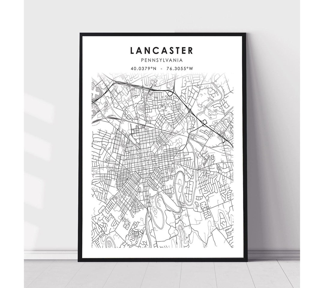 Lancaster Map Print Lancaster Pennsylvania Map Print Lancaster