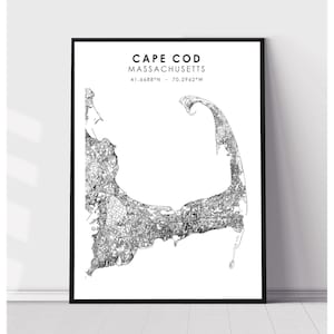 | d’impression de la carte de Cape Cod Cape Cod Massachusetts Carte Imprimer | Cape Cod Massachusetts Carte Décor Canvas Print