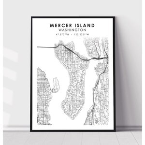 carte de l’île Mercer Imprimer | Mercer Island Washington Carte Imprimer | Mercer Island Washington Carte Décor Toile Imprimer