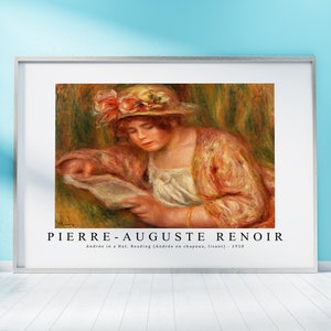 Pierre Auguste Renoir Print Download digitaal bestand, Pierre Auguste Renoir - Andrée in een hoed, lezen... 1918 Wall Art, FrameTV Art Download