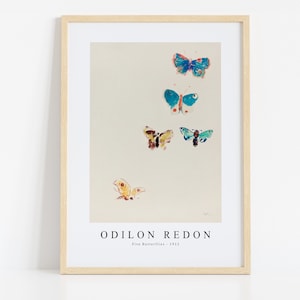 Odilon Redon Print Download Digital File, Odilon Redon - Five Butterflies 1912 Wall Art, FrameTV Art Download