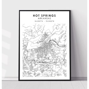 Carte de la ville de Hot Springs Imprimer | Hot Springs Arkansas Carte Imprimer | Hot Springs Arkansas Carte Décor Canvas Print