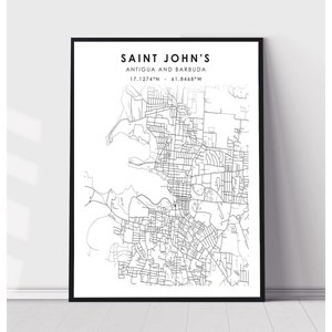 St John&#39;s Map Print | St John&#39;s Antigua and Barbuda Map Print | St John&#39;s Antigua and Barbuda Map Decor Canvas Print