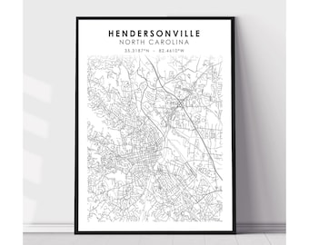 Hendersonville Map Print | Hendersonville North Carolina Map Print | Hendersonville North Carolina Map Decor Canvas Print