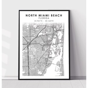 North Miami Beach Carte Imprimer | North Miami Beach Floride Carte Imprimer | North Miami Beach Floride Carte Décor Canvas Imprimer