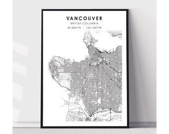 Vancouver Map Print | Vancouver British Columbia Map Print | Vancouver British Columbia Map Decor Canvas Print