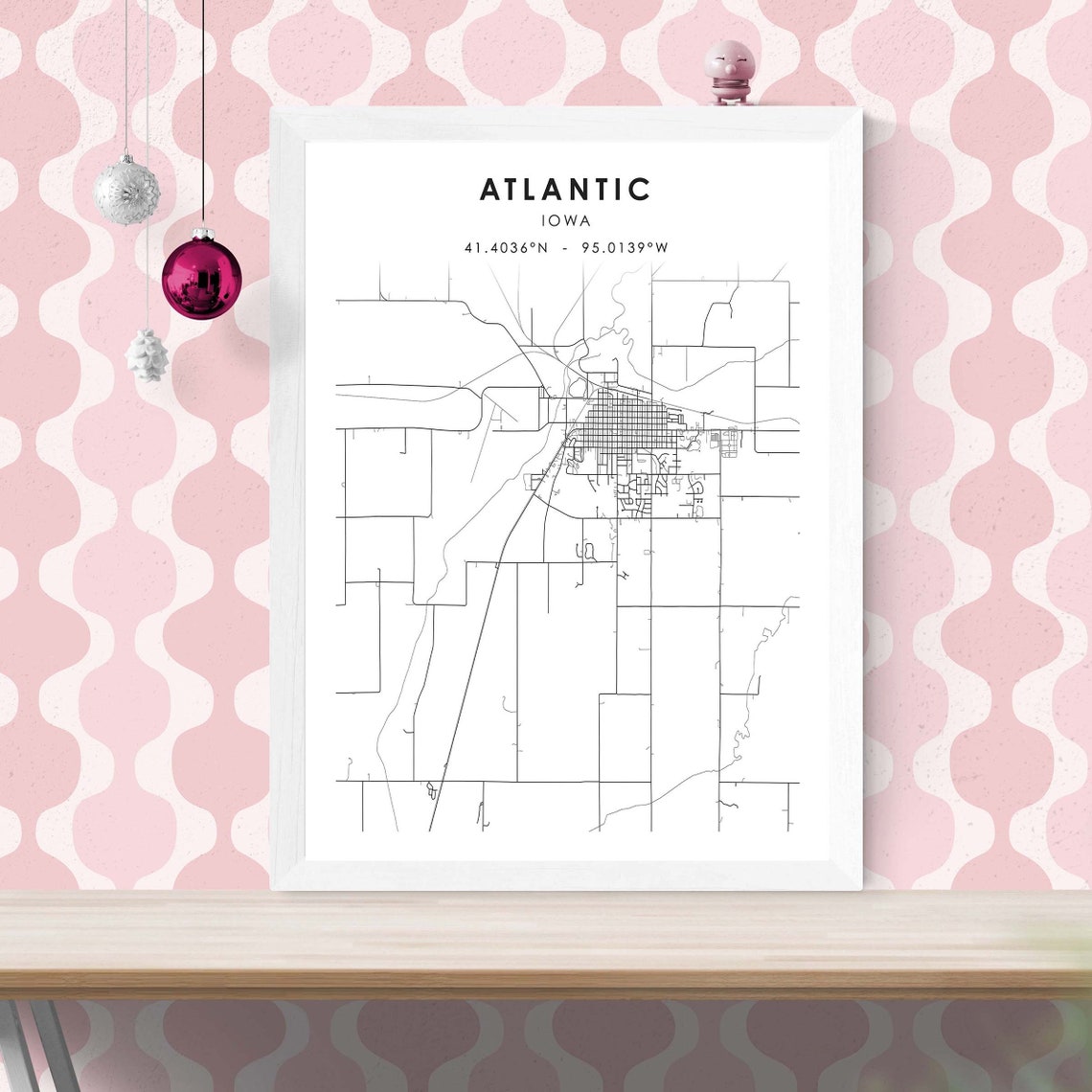 Atlantic Map Print Atlantic Iowa Map Art Poster Atlantic Etsy