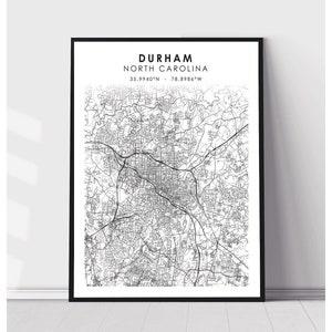 Durham Map Print | Durham North Carolina Map Print | Durham North Carolina Map Decor Canvas Print