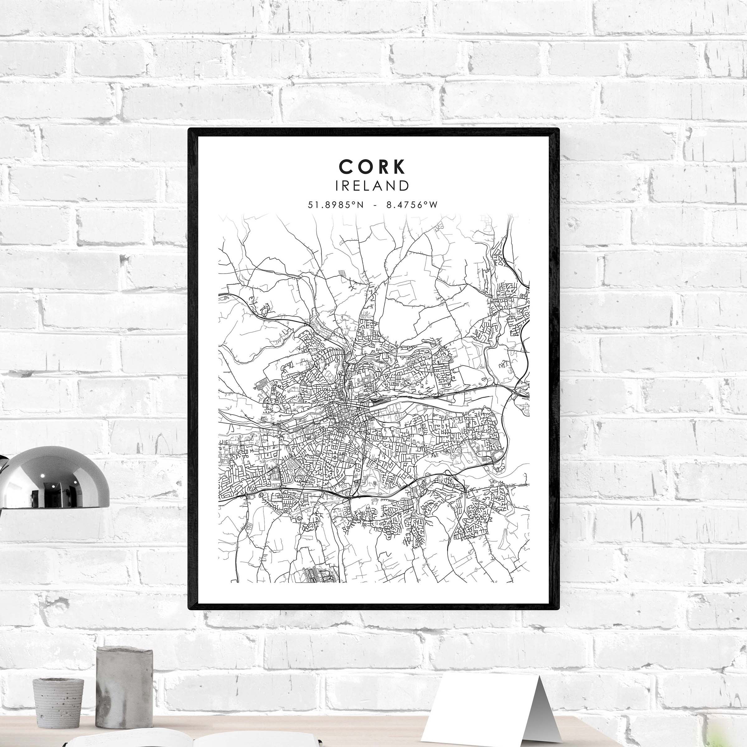 Cork Map Print Ireland Map Art Poster Cork City Road Map Etsy